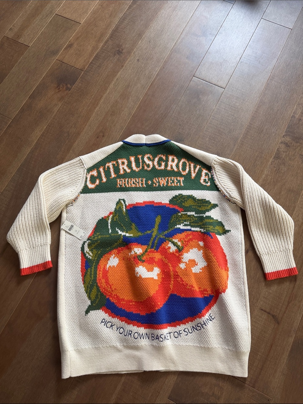 NWT Maeve Cotton Blend Veggie Motif Cardigan Sweater - Citrus - SP - Picture 11 of 12